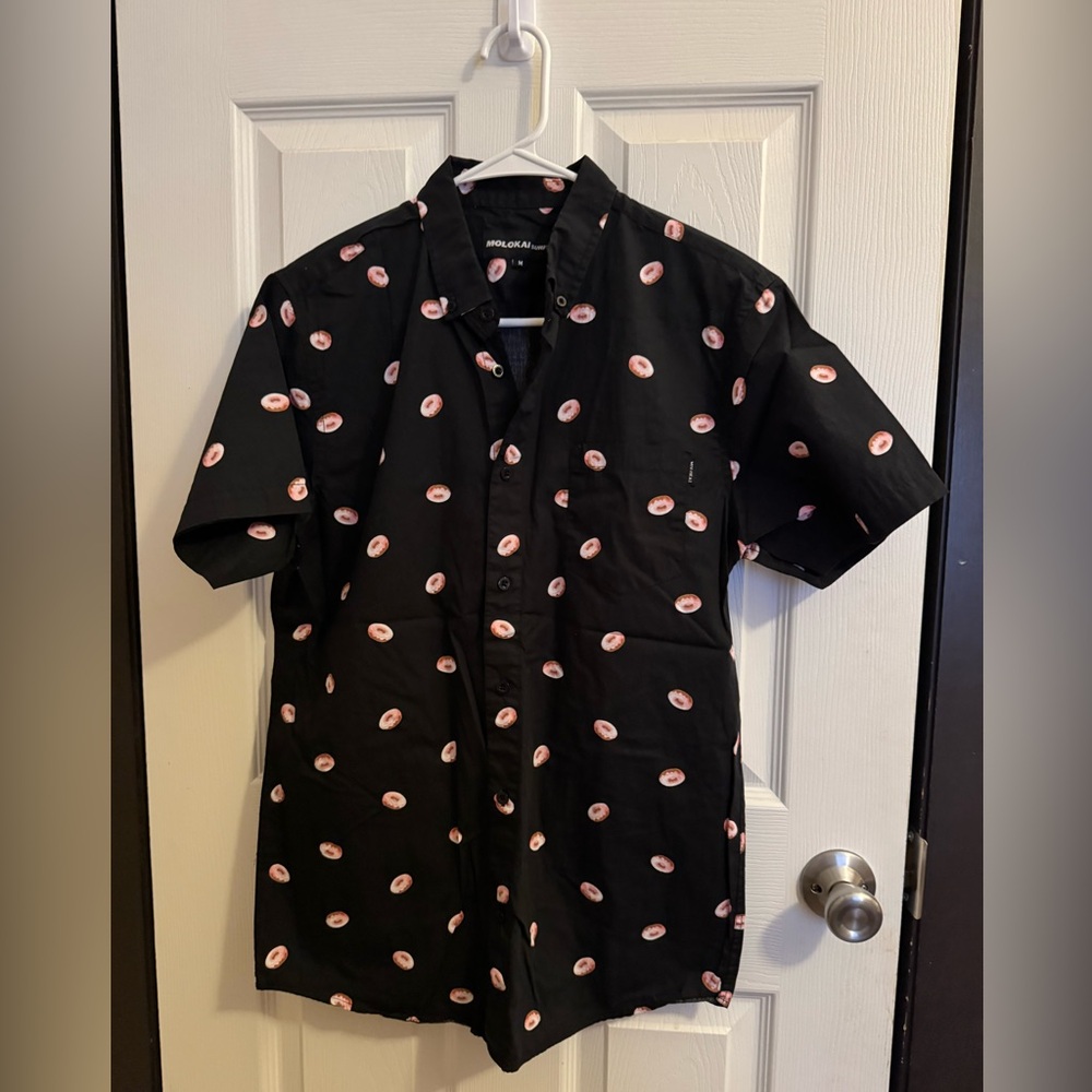 Black Short Sleeve Shirt with Donut Pattern